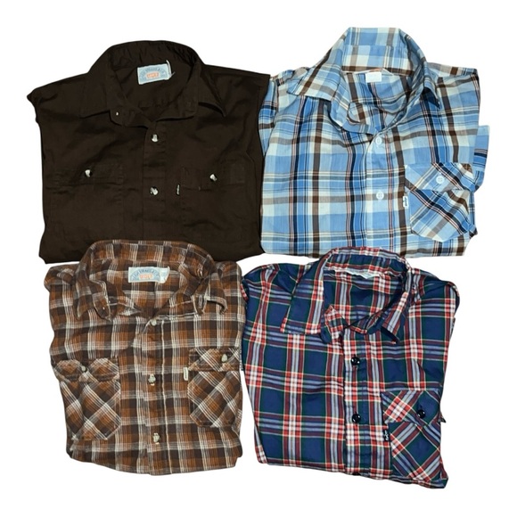 Lot Of 4 Vintage 1980’s Levi’s Flannels Boys Plaid Large Xl 16-18 Chore Country - Picture 1 of 16